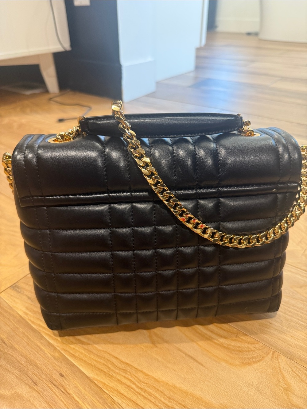 Burberry Black Quilted Leather Shoulder Bag with Gold Chain and TB Logo - Picture 6 of 15